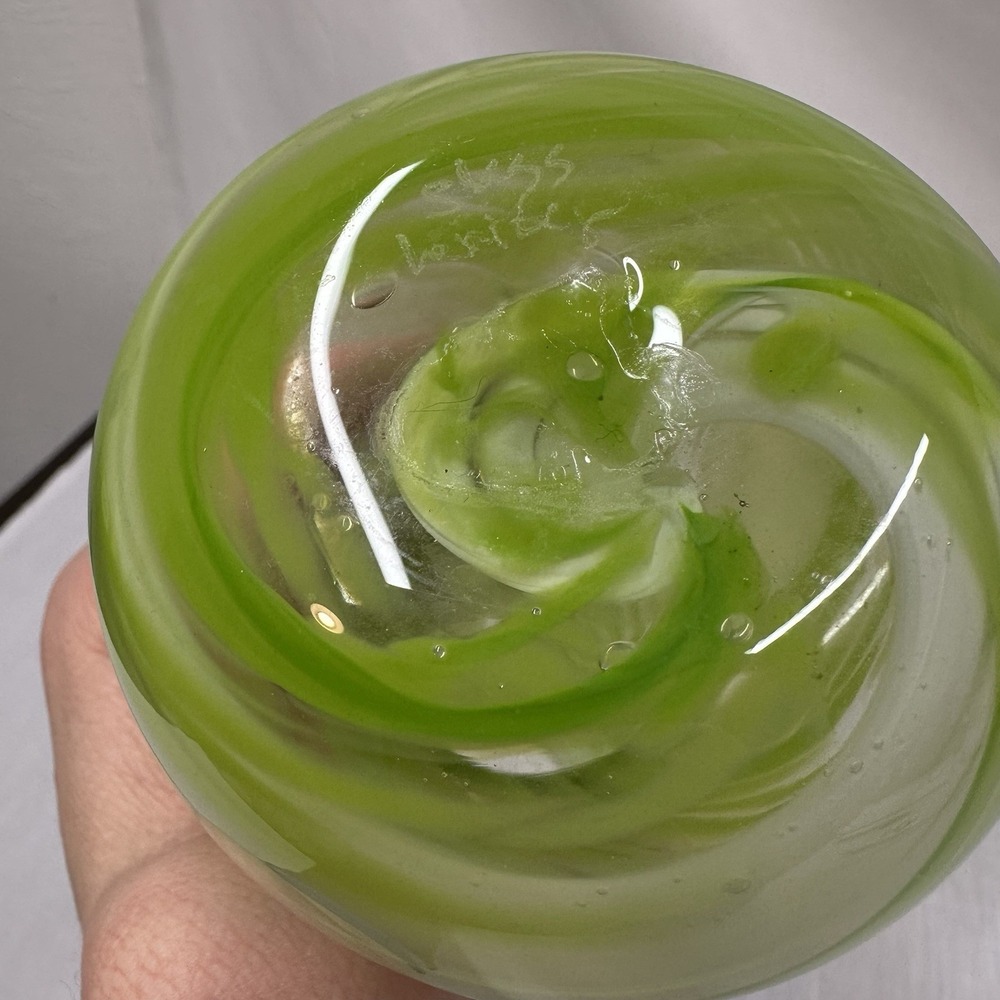 Hand blown glass Heritage Vase Green White Clear MCM - Picture 10 of 11
